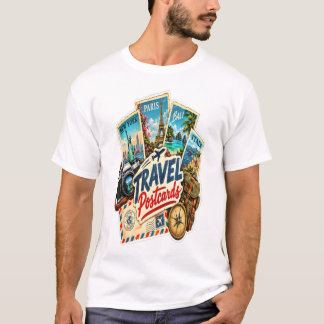 Vintage Reispostkaarten Sticker – Retro Wereld T-shirt