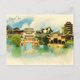 Vintage reisstad chongqing China retro vakantie Briefkaart