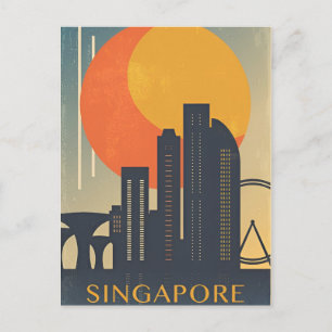 Vintage reisstad Singapore skyline retro Briefkaart
