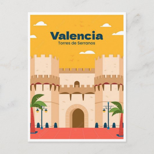 Vintage Reisstad Valencia Spanje Retro kunst Briefkaart (Voorkant)