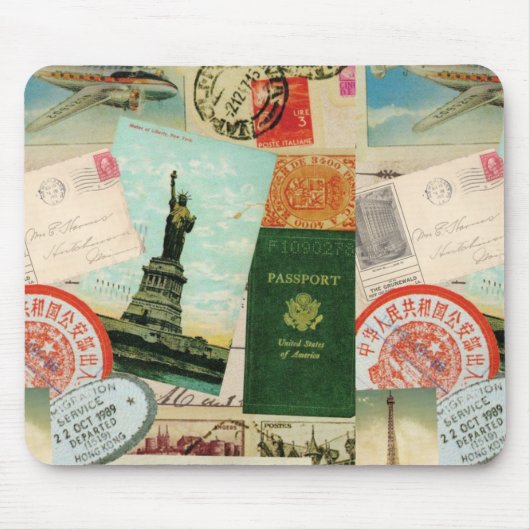 Vintage reisstempels en briefkaarten mousepad muismat (Voorkant)