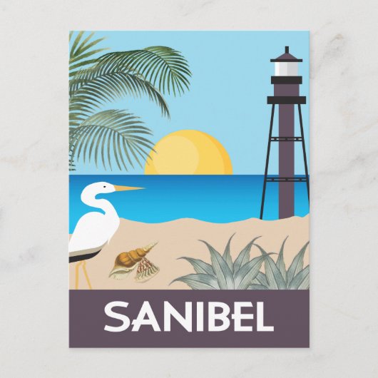 vintage-reisstijl Sanibel Island Florida Briefkaart (Voorkant)