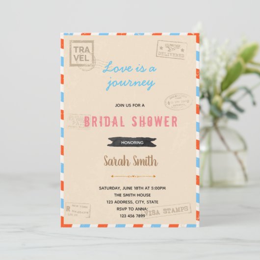 Vintage reisthema uitnodiging (Staand voorkant)