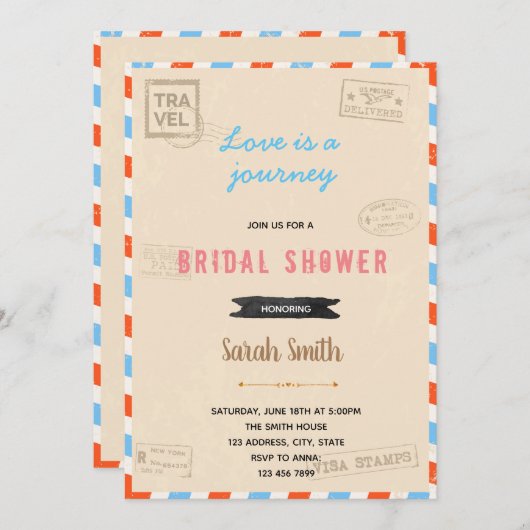 Vintage reisthema uitnodiging (Voorkant / Achterkant)