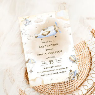 Vintage Reisvliegtuig Baby Shower Feestje Kaart