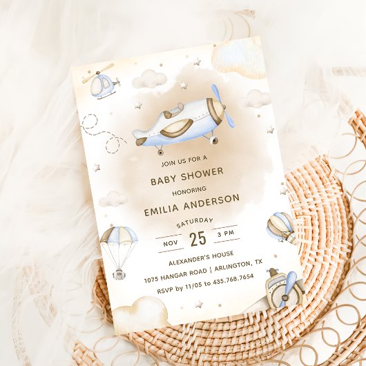 Vintage Reisvliegtuig Baby Shower Feestje  Kaart