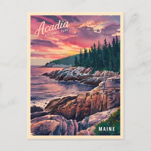 Vintage reizen Acadia National Park Maine Seaside Briefkaart (Voorkant)