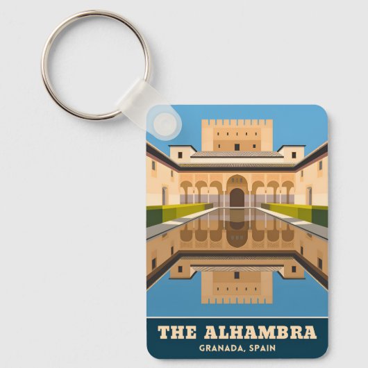 Vintage Reizen Alhambra Granada Spanje Retro Schil Sleutelhanger (Voorkant)