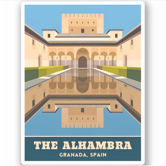 Vintage Reizen Alhambra Granada Spanje Retro Schil Sticker (Voorkant)