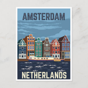 Vintage reizen amsterdam Holland nederland retro Briefkaart