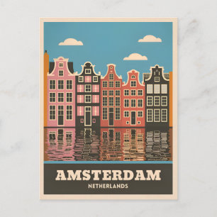 Vintage Reizen Amsterdam Nederland Kanaalhuizen Briefkaart