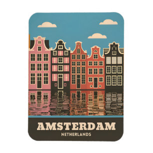 Vintage Reizen Amsterdam Nederland Kanaalhuizen Magneet