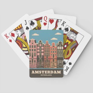 Vintage Reizen Amsterdam Nederland Kanaalhuizen Pokerkaarten