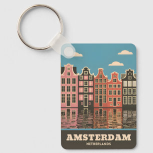 Vintage Reizen Amsterdam Nederland Kanaalhuizen Sleutelhanger