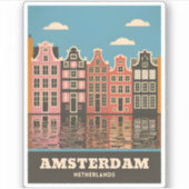 Vintage Reizen Amsterdam Nederland Kanaalhuizen Sticker (Voorkant)