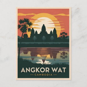 Vintage Reizen Angkor Wat Cambodja Retro Zonsonder Briefkaart