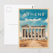 Vintage reizen Athene Griekenland Parthenon Retro Briefkaart (Voorkant / Achterkant)