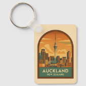 Vintage Reizen Auckland Nieuw-Zeeland City Retro Sleutelhanger (Voorkant)