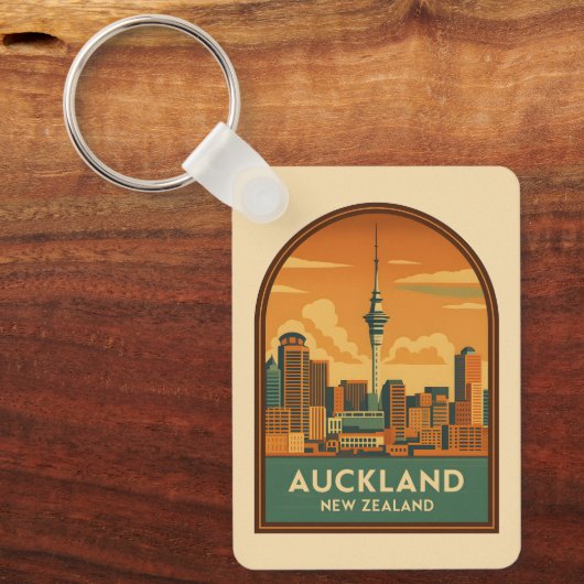 Vintage Reizen Auckland Nieuw-Zeeland City Retro Sleutelhanger (Voorkant)