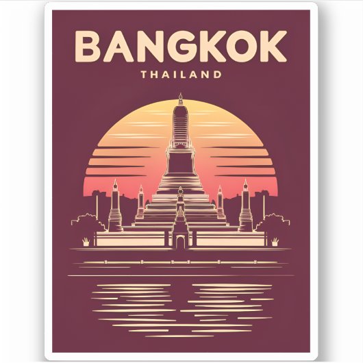 Vintage Reizen Bangkok Thailand Retro Graphic Sticker (Voorkant)