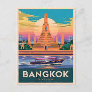 Vintage Reizen Bangkok Thailand Sunset Temple Briefkaart