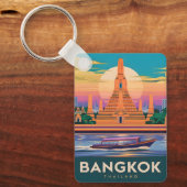 Vintage Reizen Bangkok Thailand Sunset Temple Sleutelhanger (Voorkant)