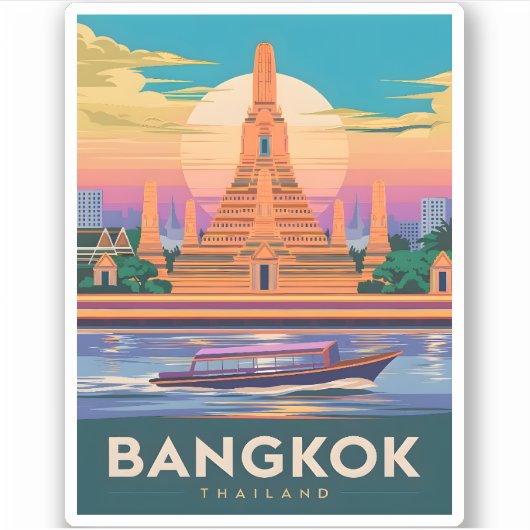 Vintage Reizen Bangkok Thailand Sunset Temple Sticker (Voorkant)
