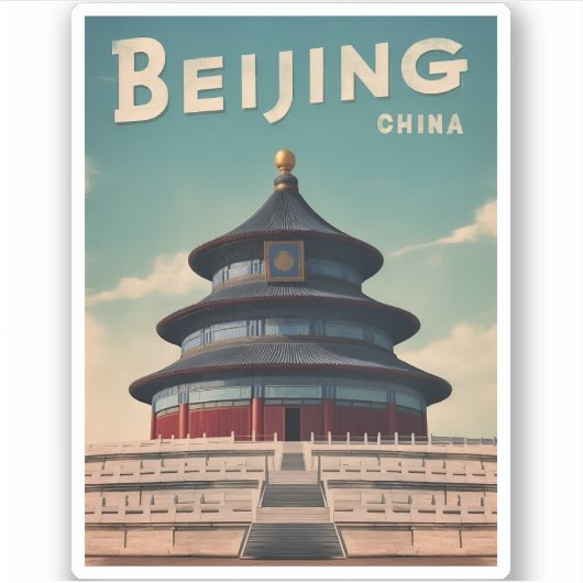 Vintage Reizen Beijing China Retro Schilderachtig Sticker (Voorkant)