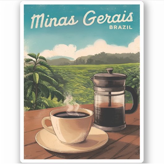 Vintage Reizen Brazilië Koffie Boerderij Retro Sch Sticker (Voorkant)