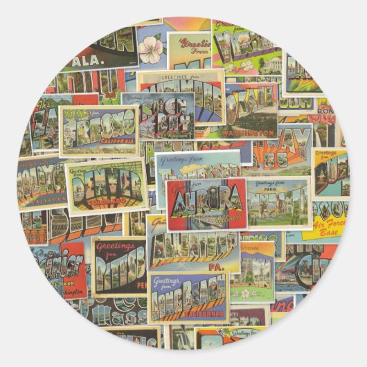 Vintage Reizen Briefkaarten Collage Stickers (Voorkant)