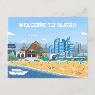 Vintage reizen Busan Zuid-Korea Vakantie retro Briefkaart