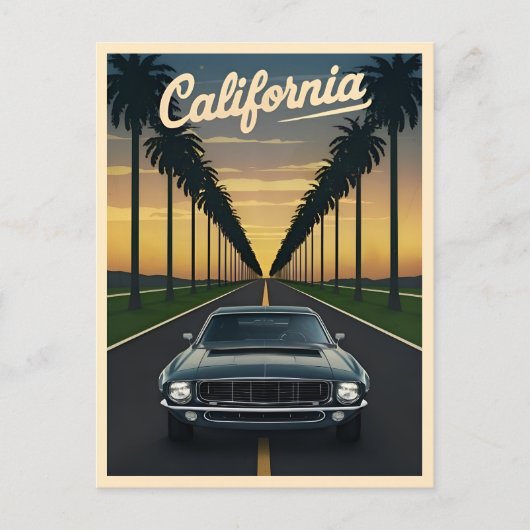 Vintage Reizen Californië Zonsondergang Spier Auto Briefkaart (Voorkant)