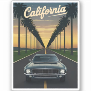 Vintage Reizen Californië Zonsondergang Spier Auto Sticker