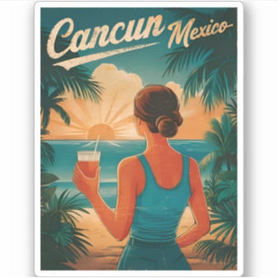 Vintage reizen Cancun Mexico kust Retro Schilderac Sticker