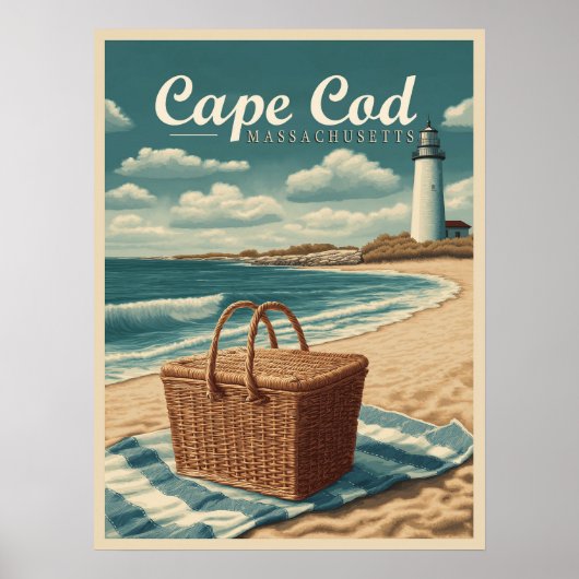 Vintage reizen Cape Cod Massachusetts Beach Retro Poster (Voorkant)