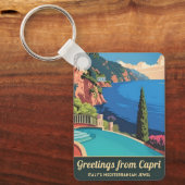 Vintage Reizen Capri Italië Seaside Retro Schilder Sleutelhanger (Voorkant)