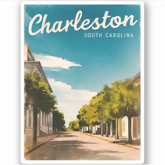 Vintage reizen Charleston South Carolina Retro Sticker (Voorkant)