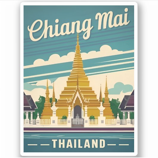 Vintage Reizen Chiang Mai Thailand Retro Graphic Sticker (Voorkant)
