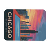 Vintage Reizen Chicago Sunset Skyline Cityscape Magneet (Horizontaal)