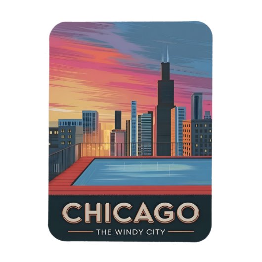 Vintage Reizen Chicago Sunset Skyline Cityscape Magneet (Verticaal)