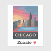 Vintage Reizen Chicago Sunset Skyline Cityscape Sticker (Vel)