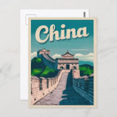 Vintage Reizen China Grote Muur Retro Graphic Briefkaart (Voorkant / Achterkant)