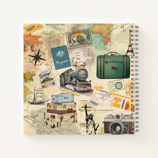 Vintage Reizen Collage 2 Notitieboek (Achterkant)
