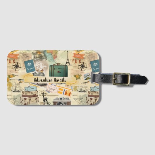 Vintage Reizen Collage Bagagelabel (Voorkant (horizontaal))