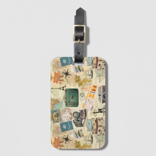 Vintage Reizen Collage Bagagelabel (Voorkant (verticaal))