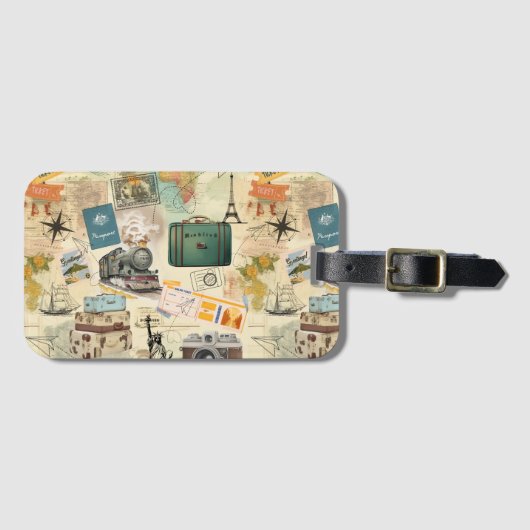 Vintage Reizen Collage Bagagelabel (Voorkant (horizontaal))