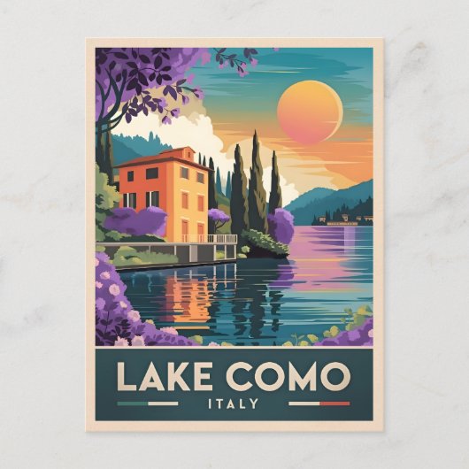 Vintage Reizen Comomeer Italië Zonsondergang Schil Briefkaart (Voorkant)