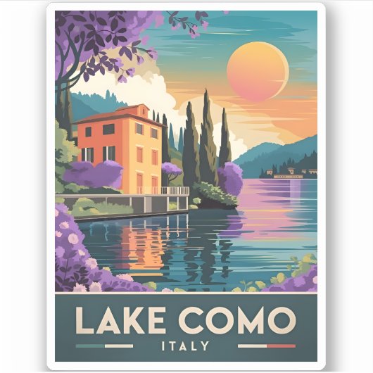 Vintage Reizen Comomeer Italië Zonsondergang Schil Sticker (Voorkant)