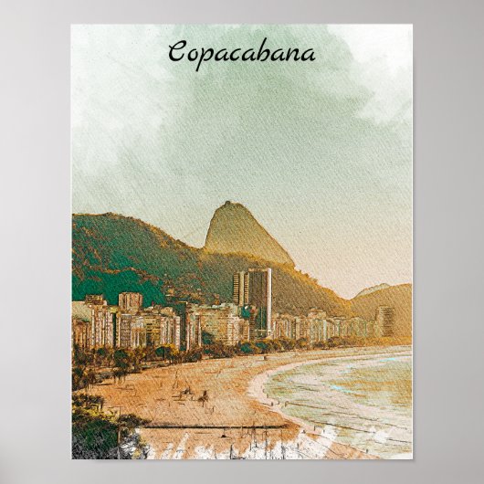Vintage Reizen Copacabana Beach Rio de Janeiro Poster (Voorkant)