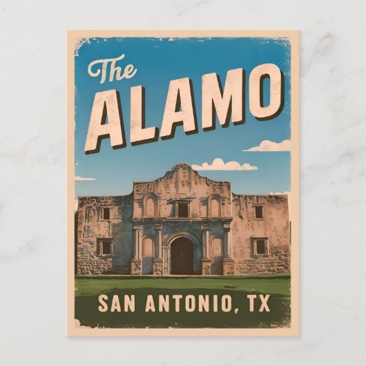 Vintage Reizen De Alamo Texas Retro Graphic Briefkaart (Voorkant)